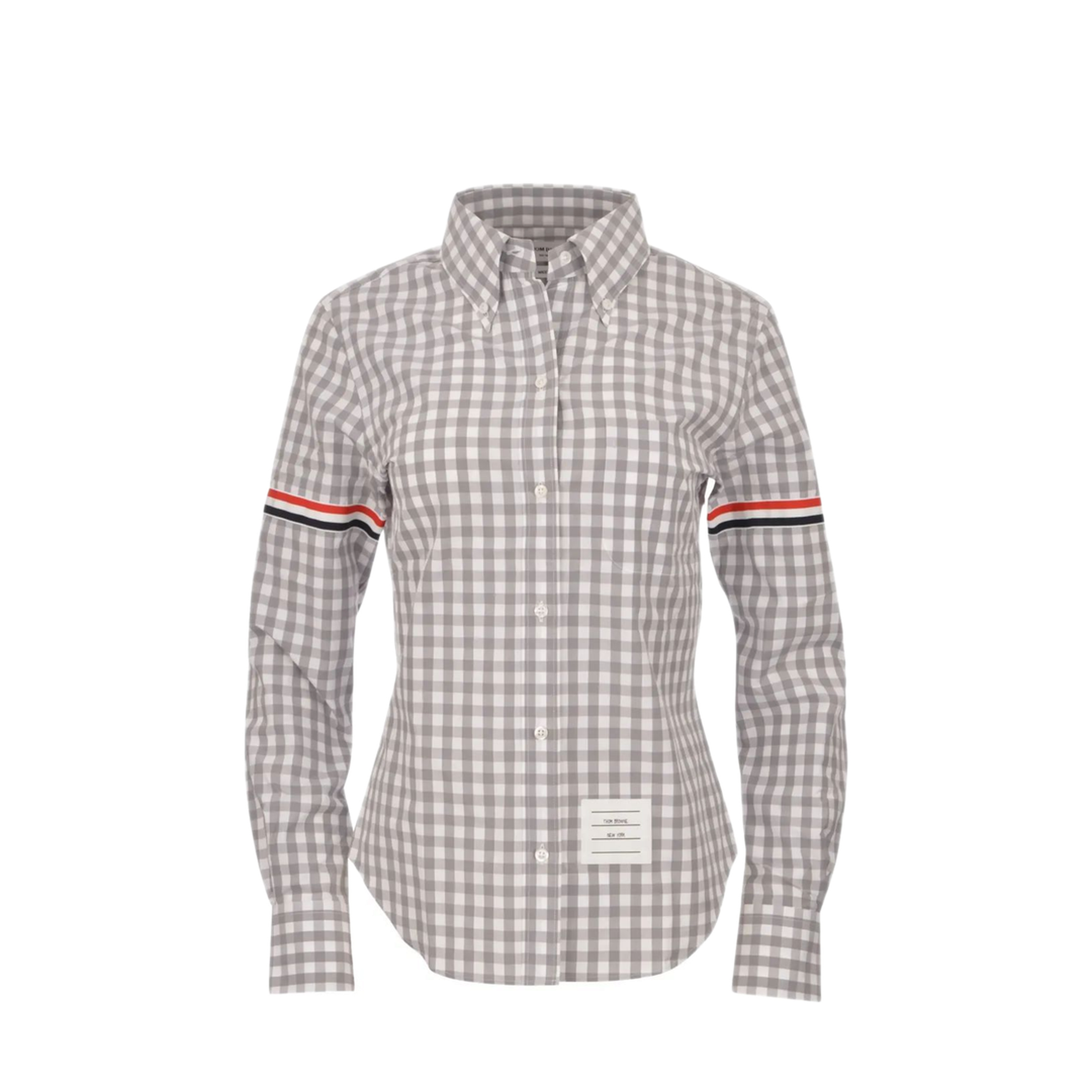 MAYFEYR - Thom Browne - Classic Long Sleeve Point Collar Shirt With Armbands In Gingham Check Poplin - FLL203OF0998035
