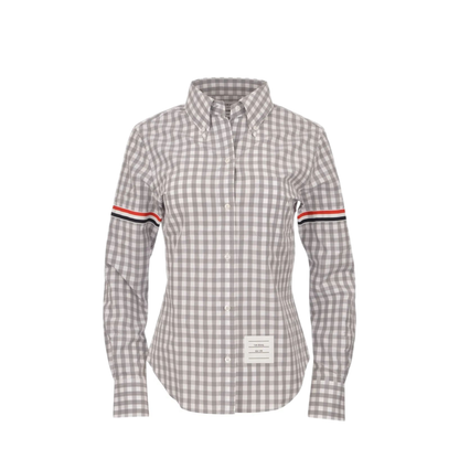 MAYFEYR - Thom Browne - Classic Long Sleeve Point Collar Shirt With Armbands In Gingham Check Poplin - FLL203OF0998035