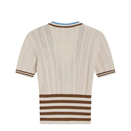Openwork Striped Cotton Cardigan