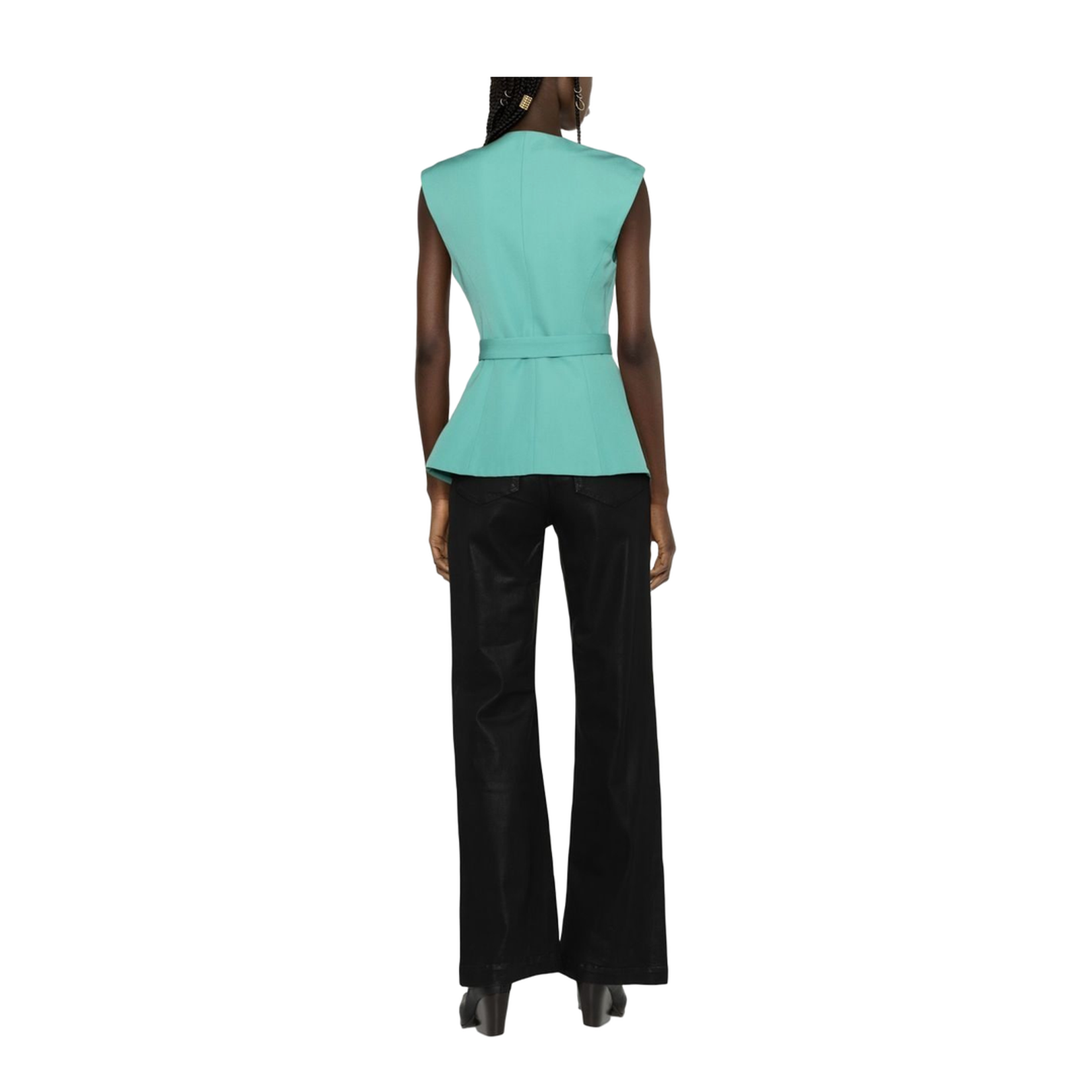 Belted Waist Sleeveless Jacket
