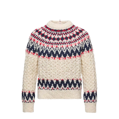 White & Blue & Red Geometric Jacquard Wool Blend Jumper