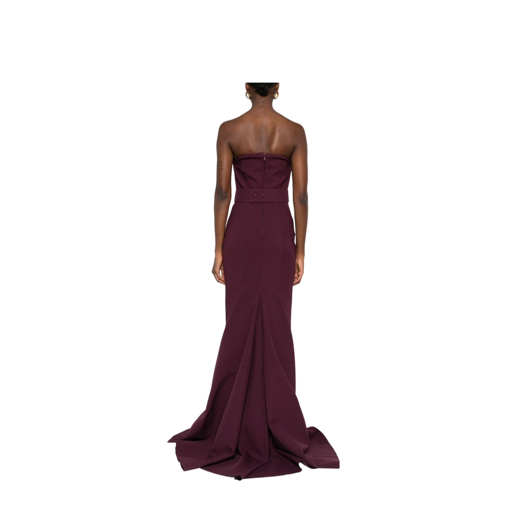 Burgundy Strapless Neckline Straight Skirt