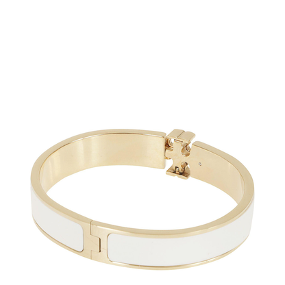 MAYFEYR - Tory Burch - White Bracelet With Logo Plaque Closure In 18K Gold-Plated - 167721700