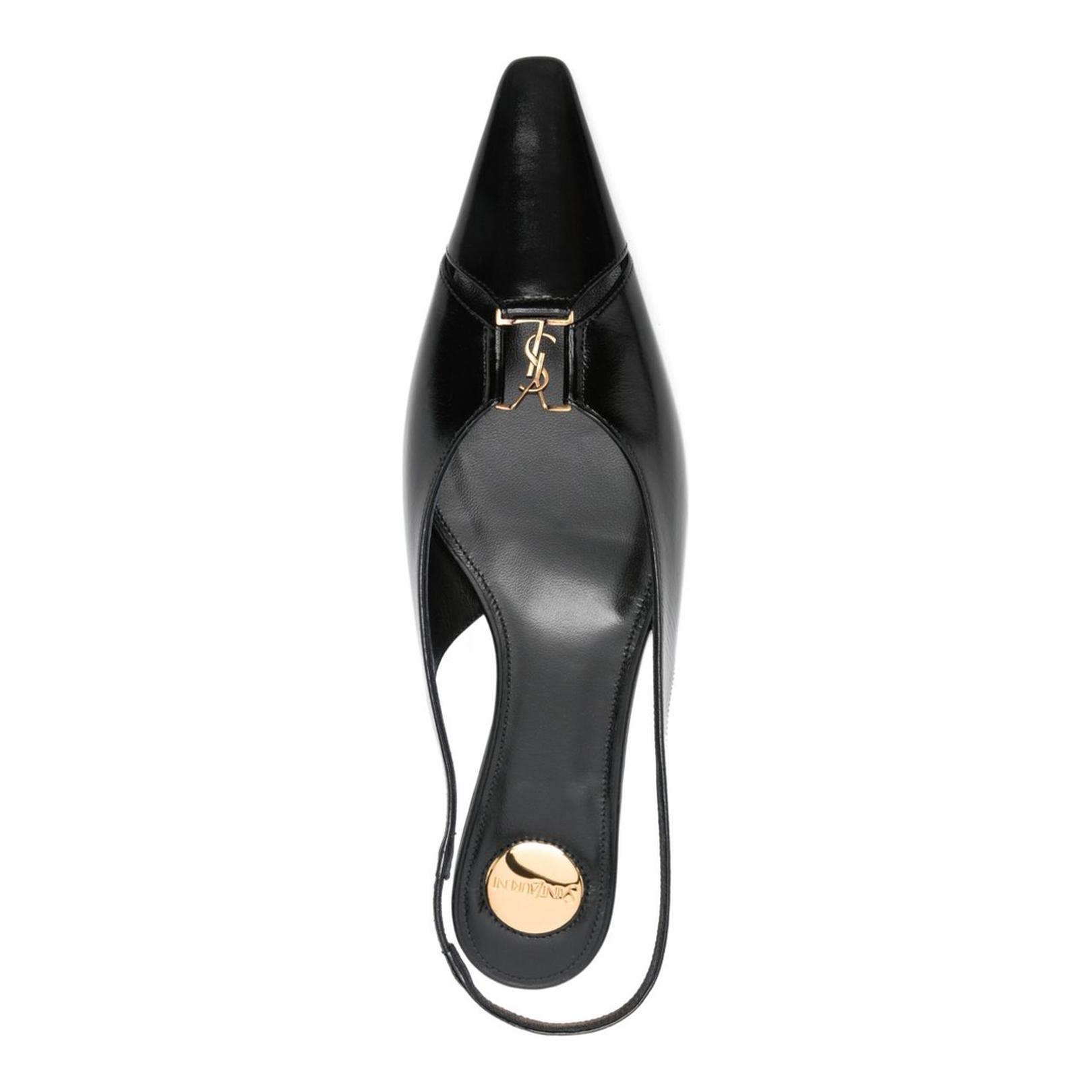 Black Leather Pointed Toe Slingback Strap Flat Sole