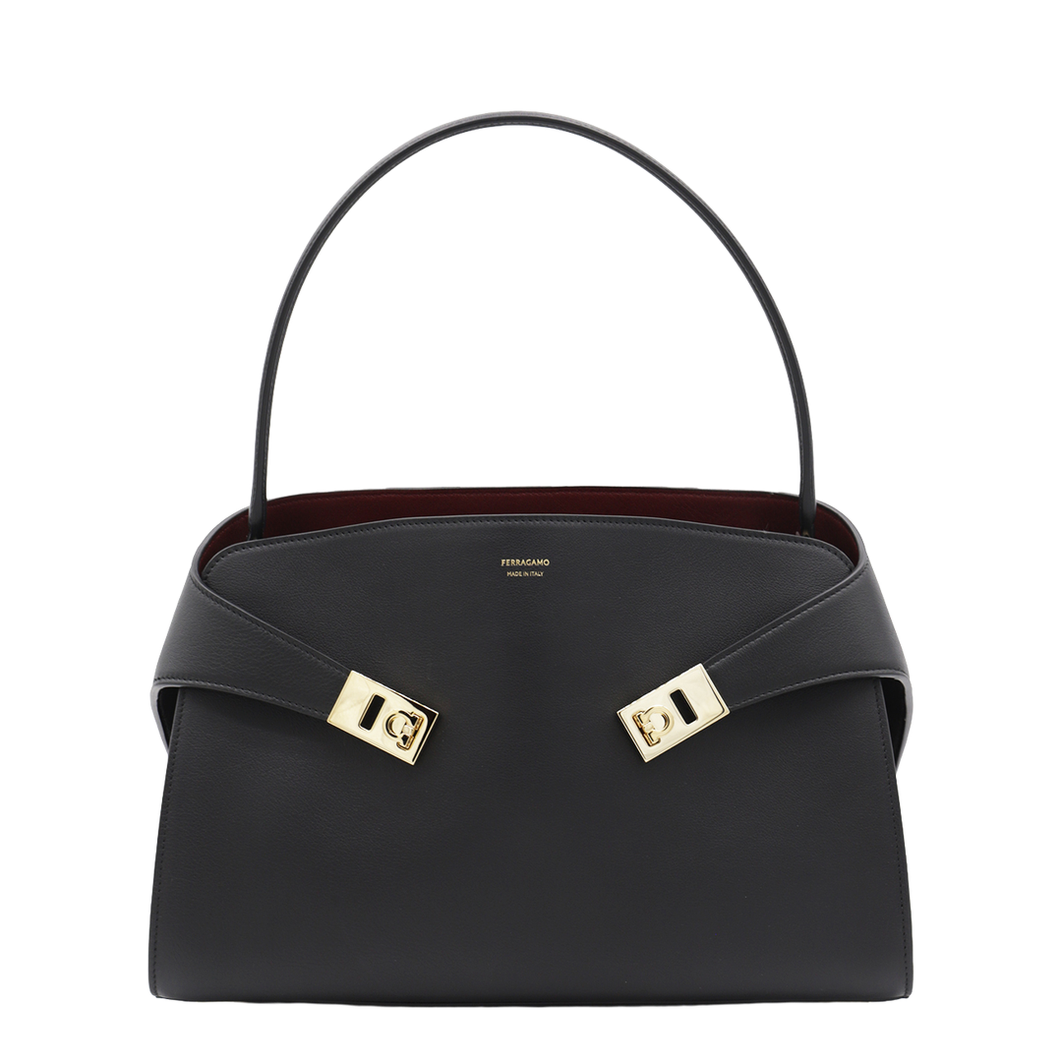 Hug Soft Medium Calf Leather Shoulder Bag - Nero / Burgundy