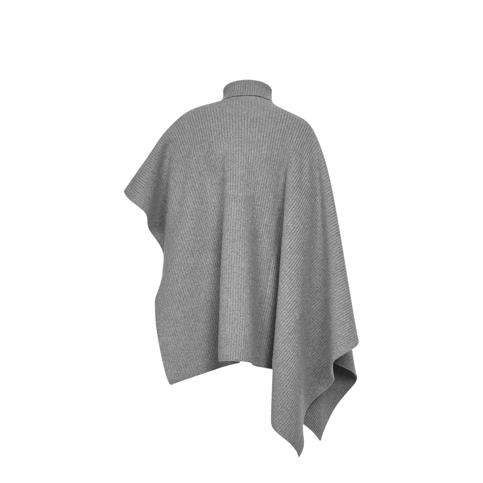 Grey Melange Knit Asymmetric Turtleneck Poncho