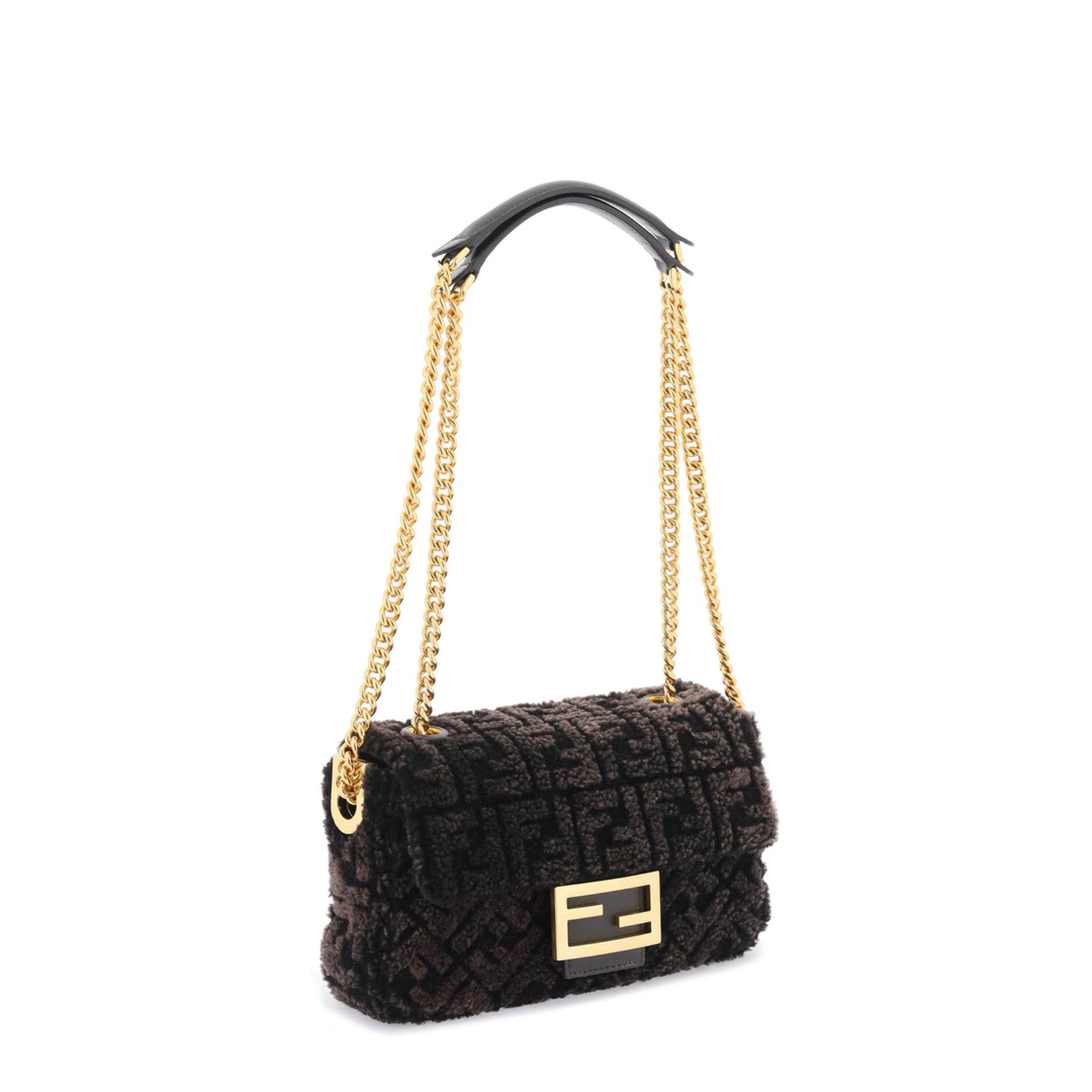 Baguette Faux Fur Shoulder Bags - Brown