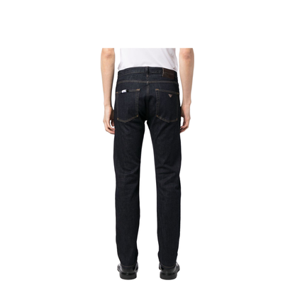 Indigo Blue Stretch-Cotton Dark Wash Low-Rise Slim Cut Jeans
