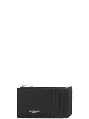 zipped card case in grain de poudre leather