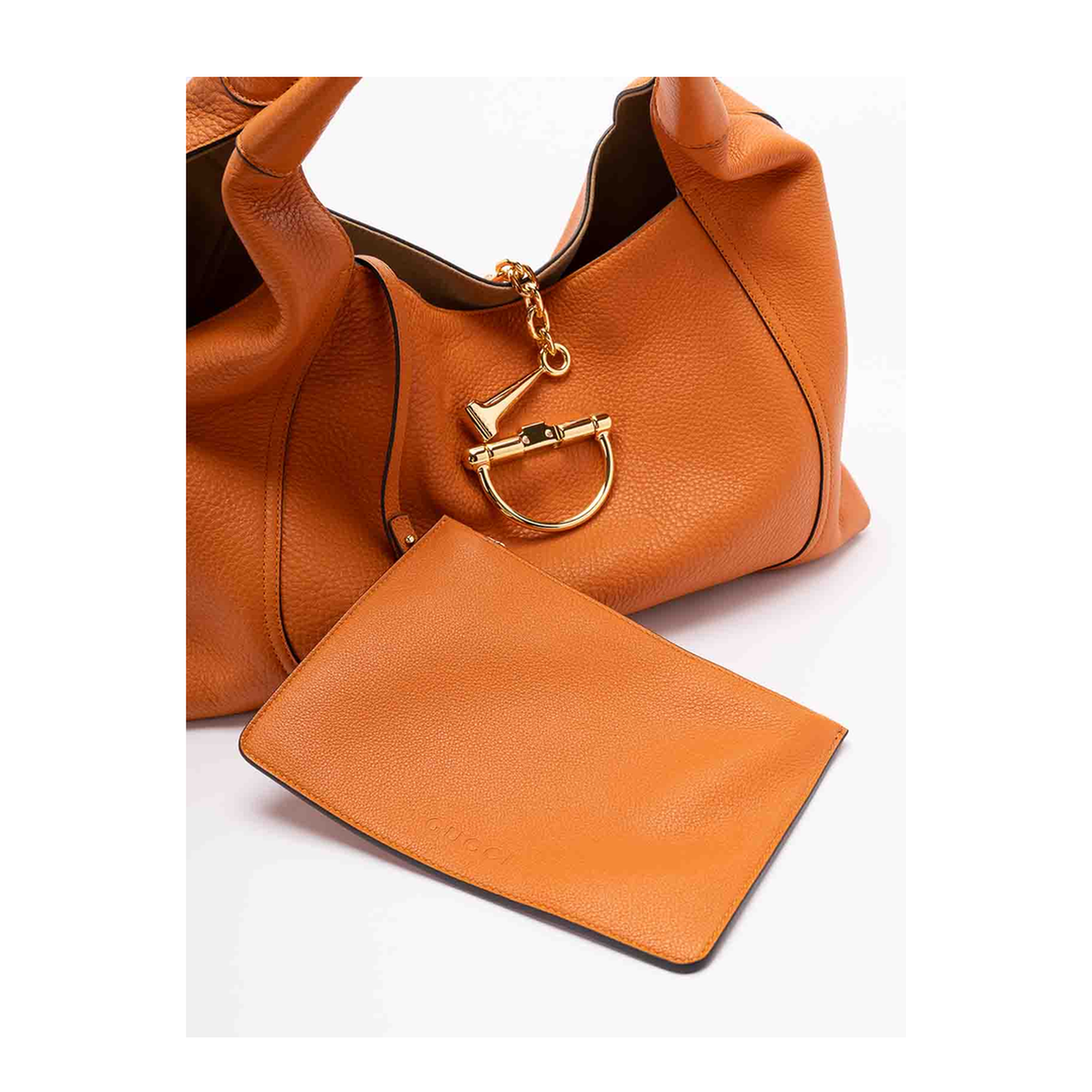 Orange Leather Large Softbit Shoulder Bag