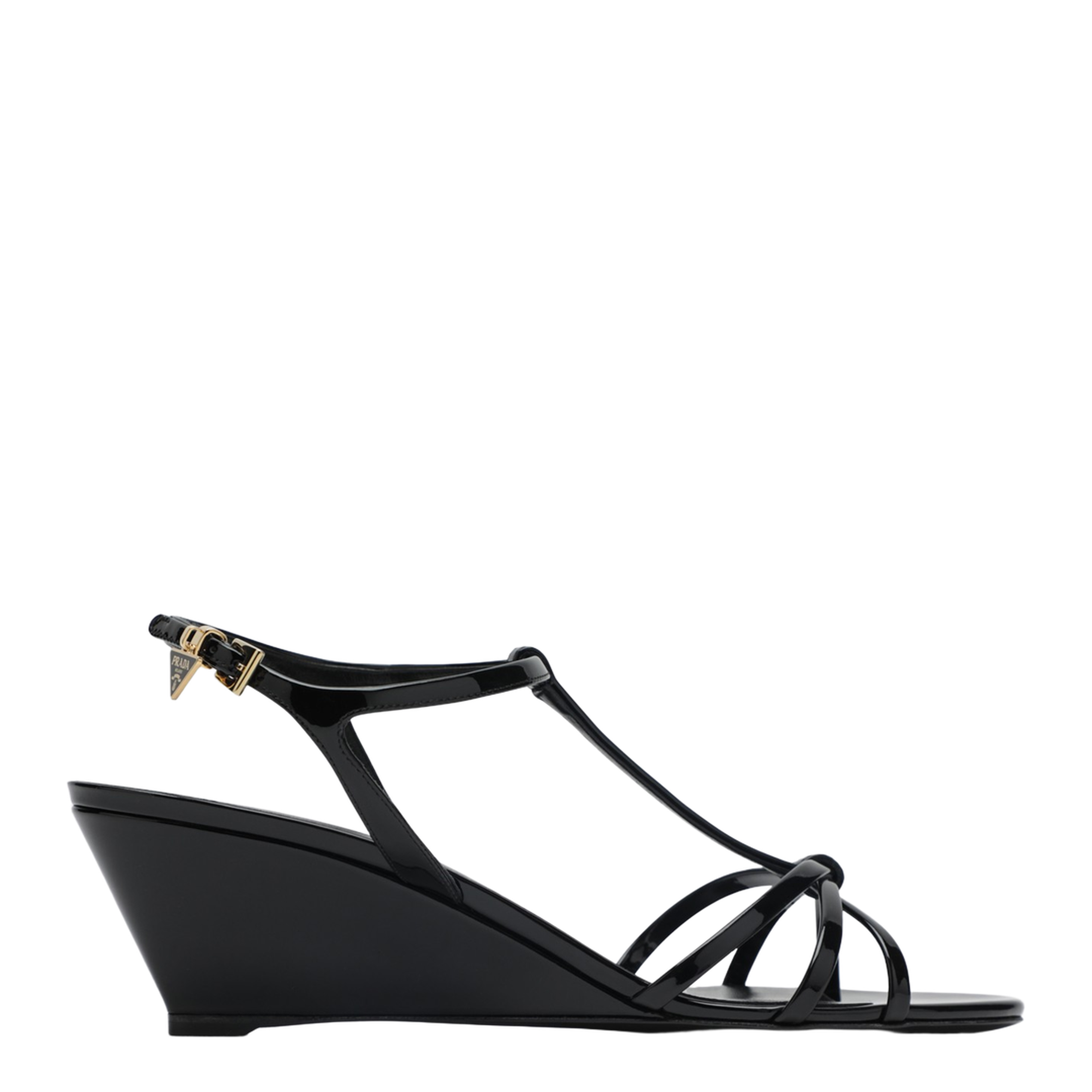 Wedge Sandal in Black Leather