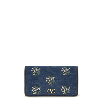 MAYFEYR - Valentino - Mini Vlogo Signature Shoulder Bag In Denim With Floral Embroidery - 8W0P0AY5MDU