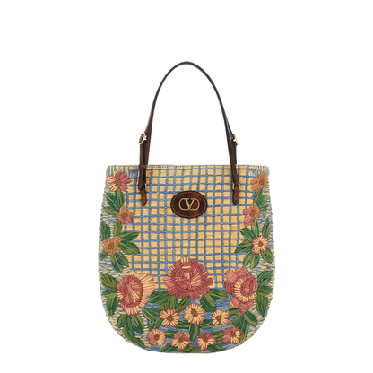 Embroidered Raffia Vlogo Signature Shoulder Bag