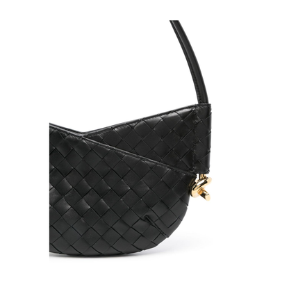 Black Calf Leather Intrecciato Design Bag