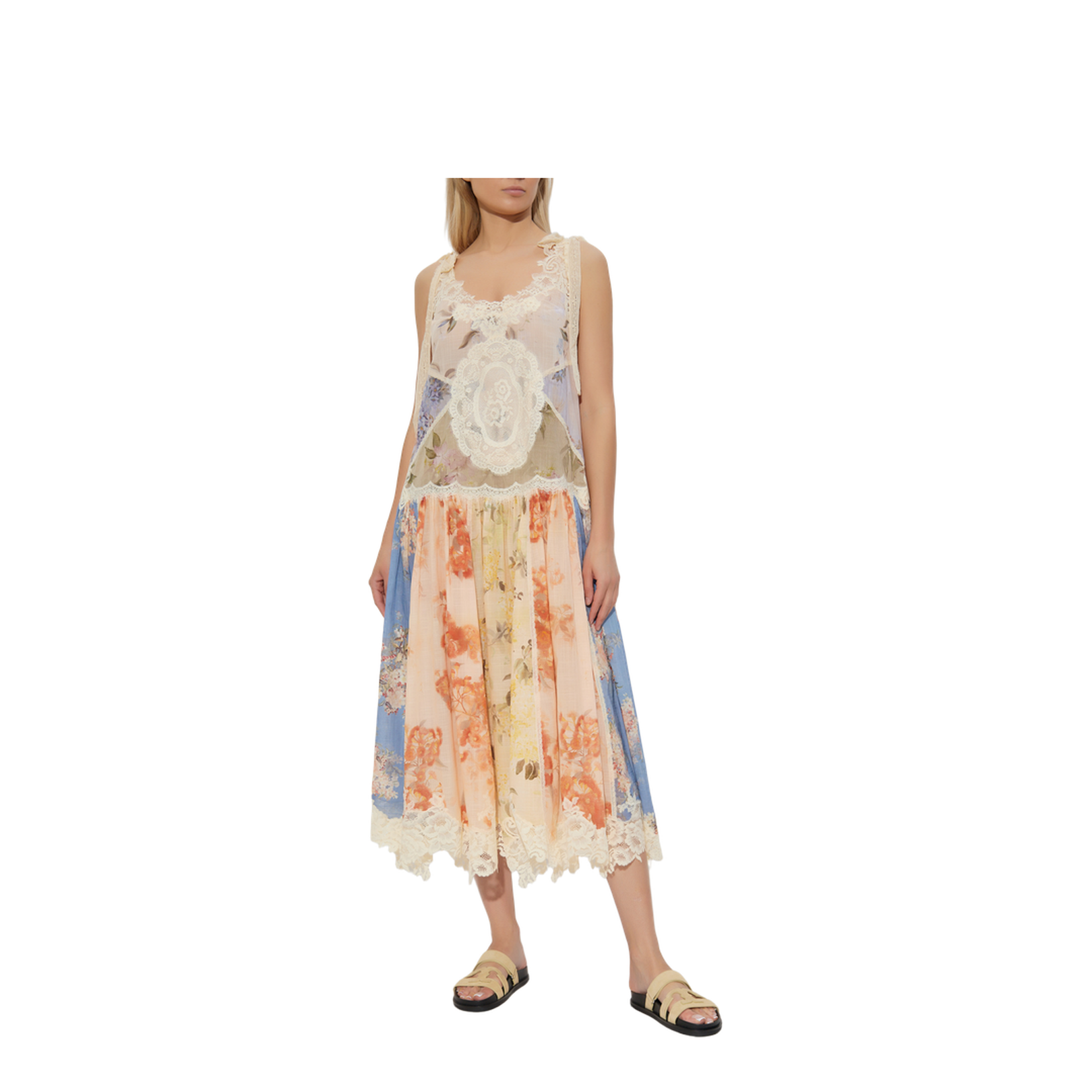 Dress with lace inserts