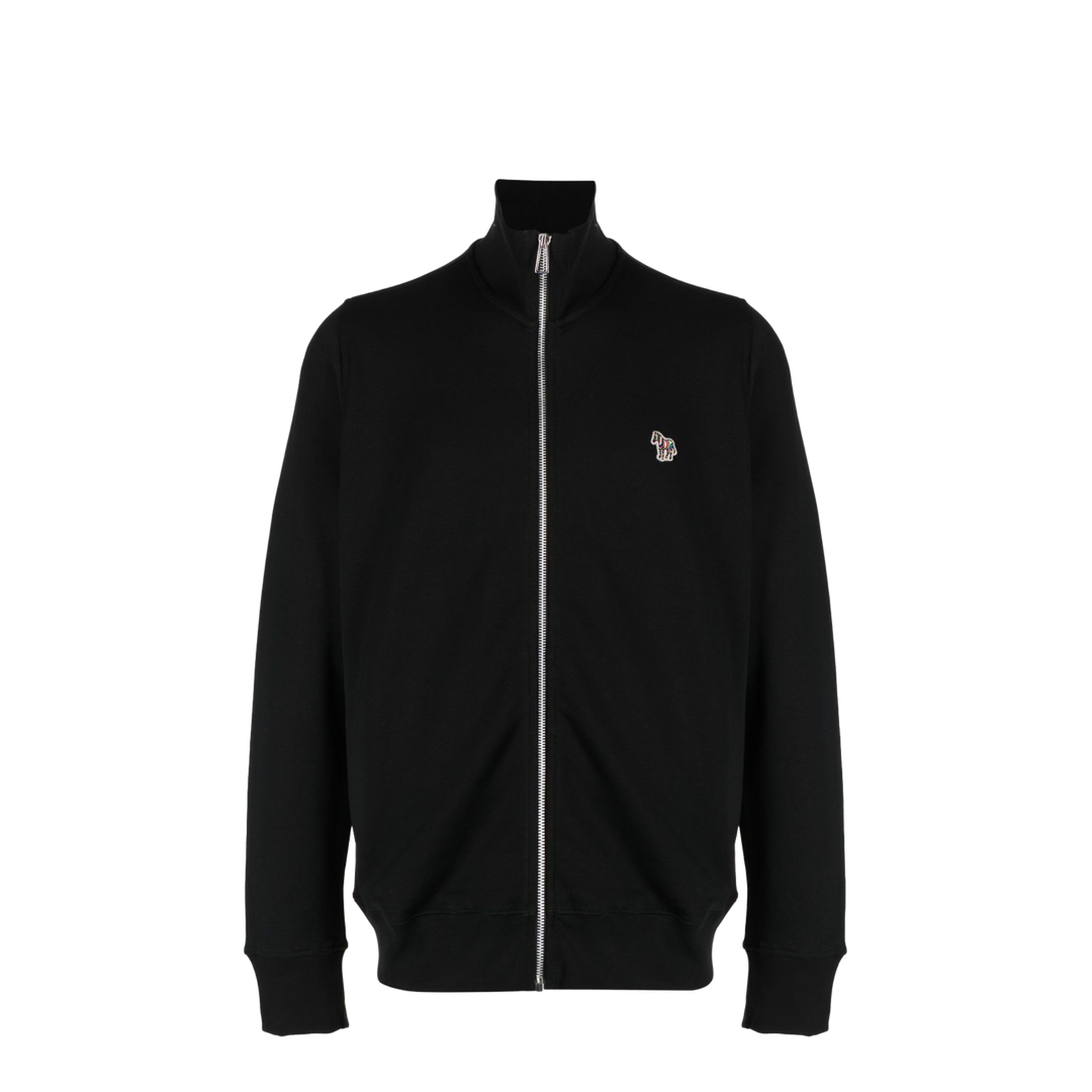 Black Cotton Zebra Logo Zip Sweatshirt