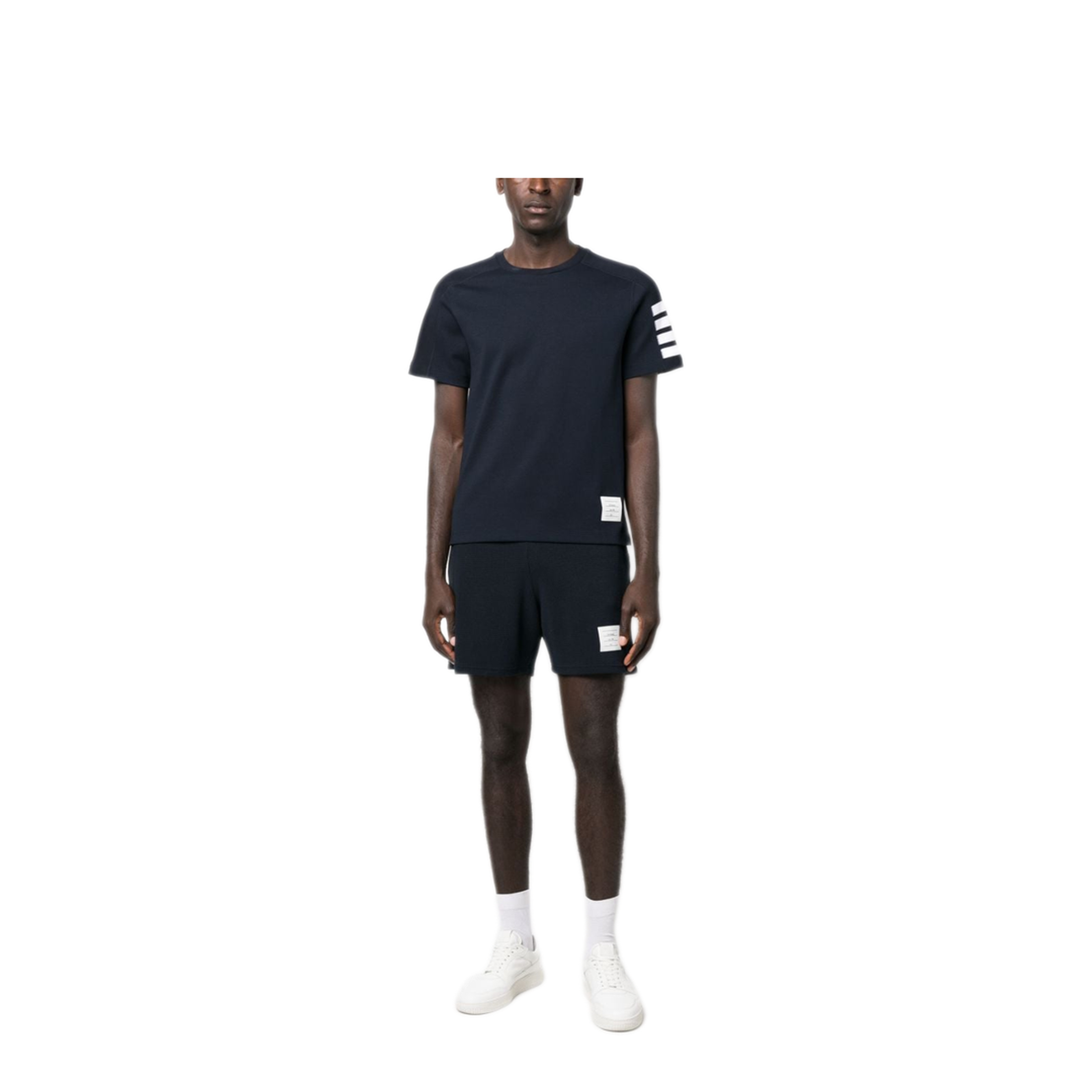 MAYFEYR - Thom Browne - Short Sleeve Tee With 4 Bar Stripe In Milano Cotton - MJS246A07323415