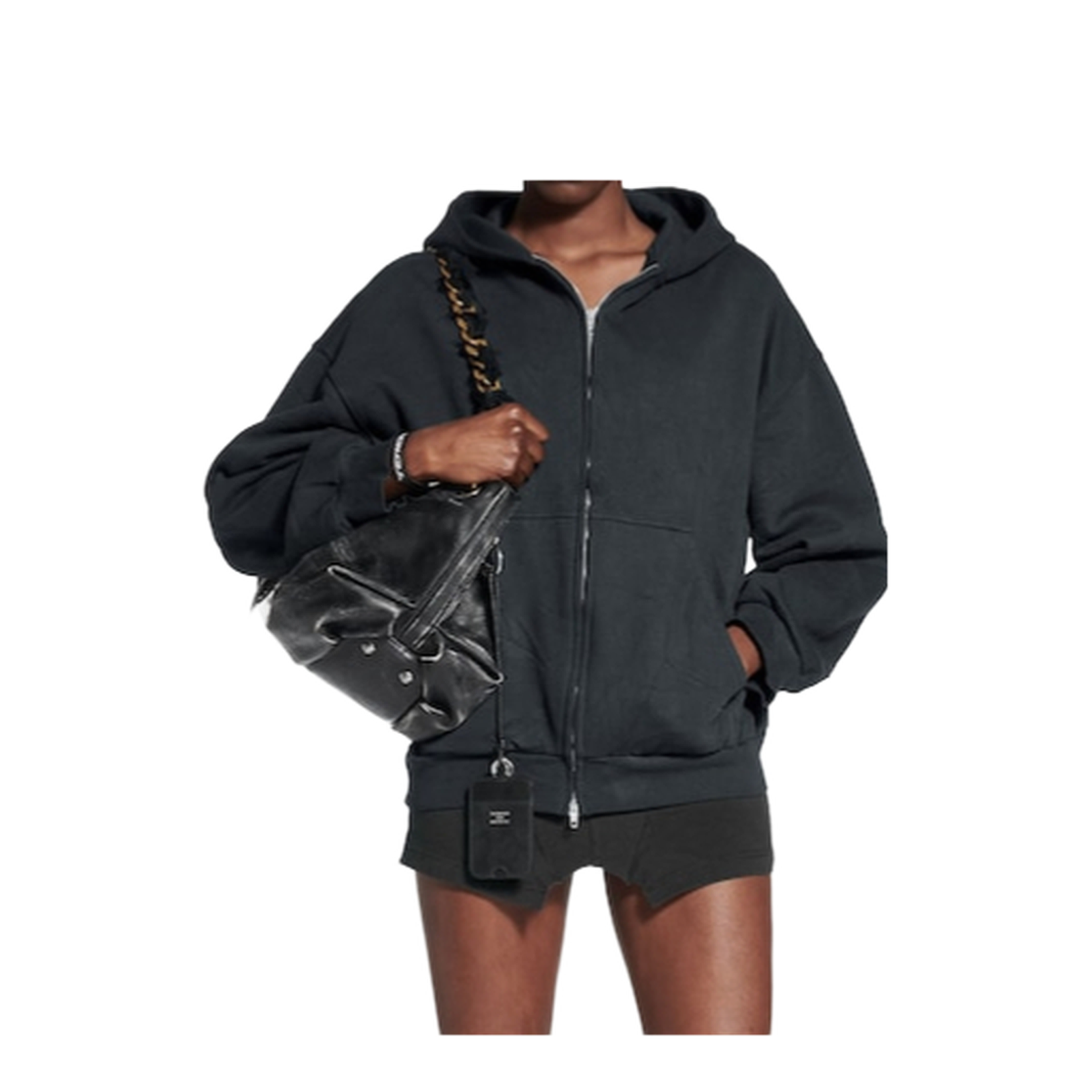 Flipped Uni Zip-Up Hoodie Regular Fit in Black Faded