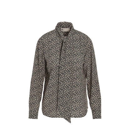 Floral Silk Shirt with Bow Collar