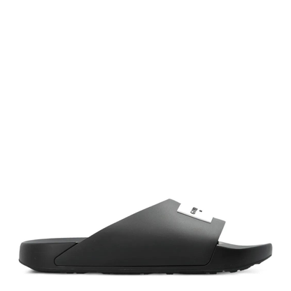 Label Flat Mules in Black Rubber