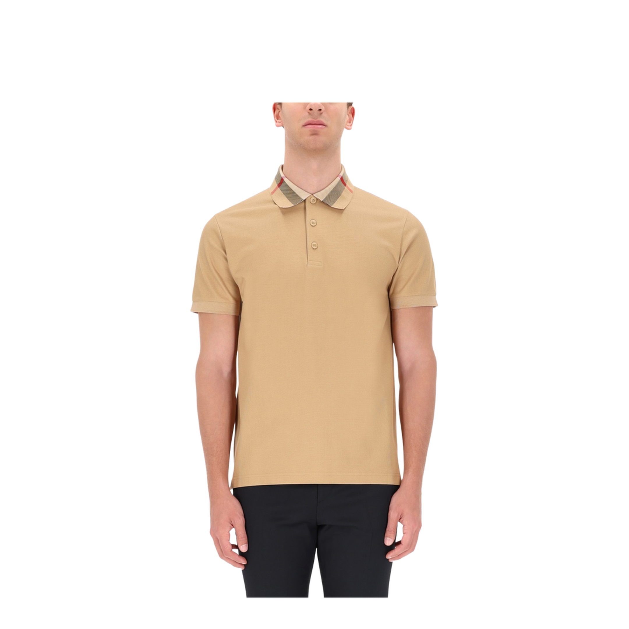Check Collar Cotton Polo Shirt