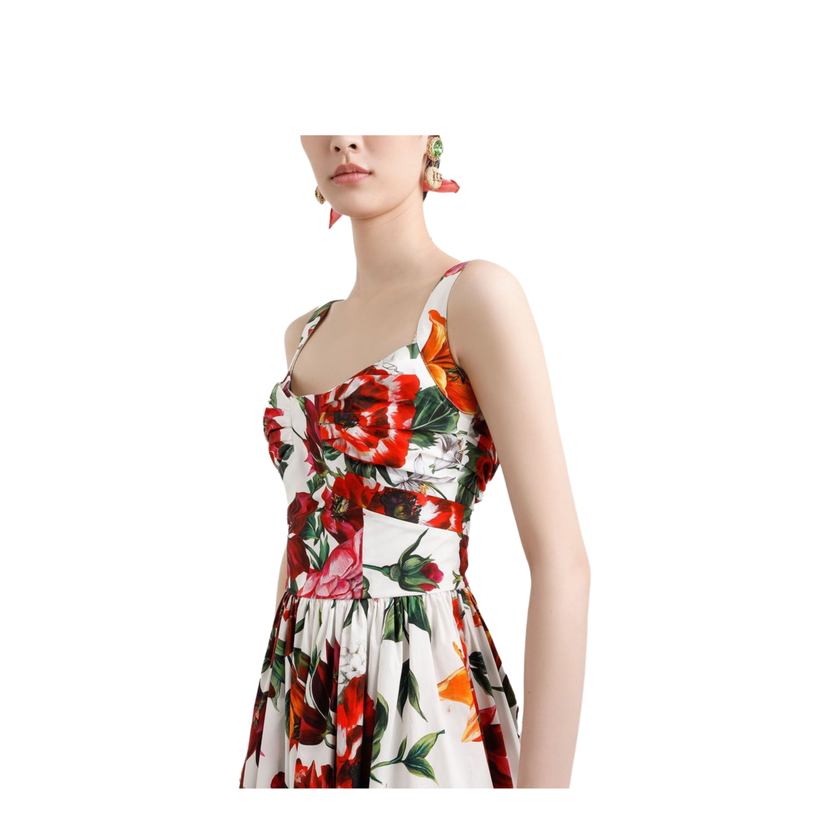 Flower-print Sleeveless Poplin Dress
