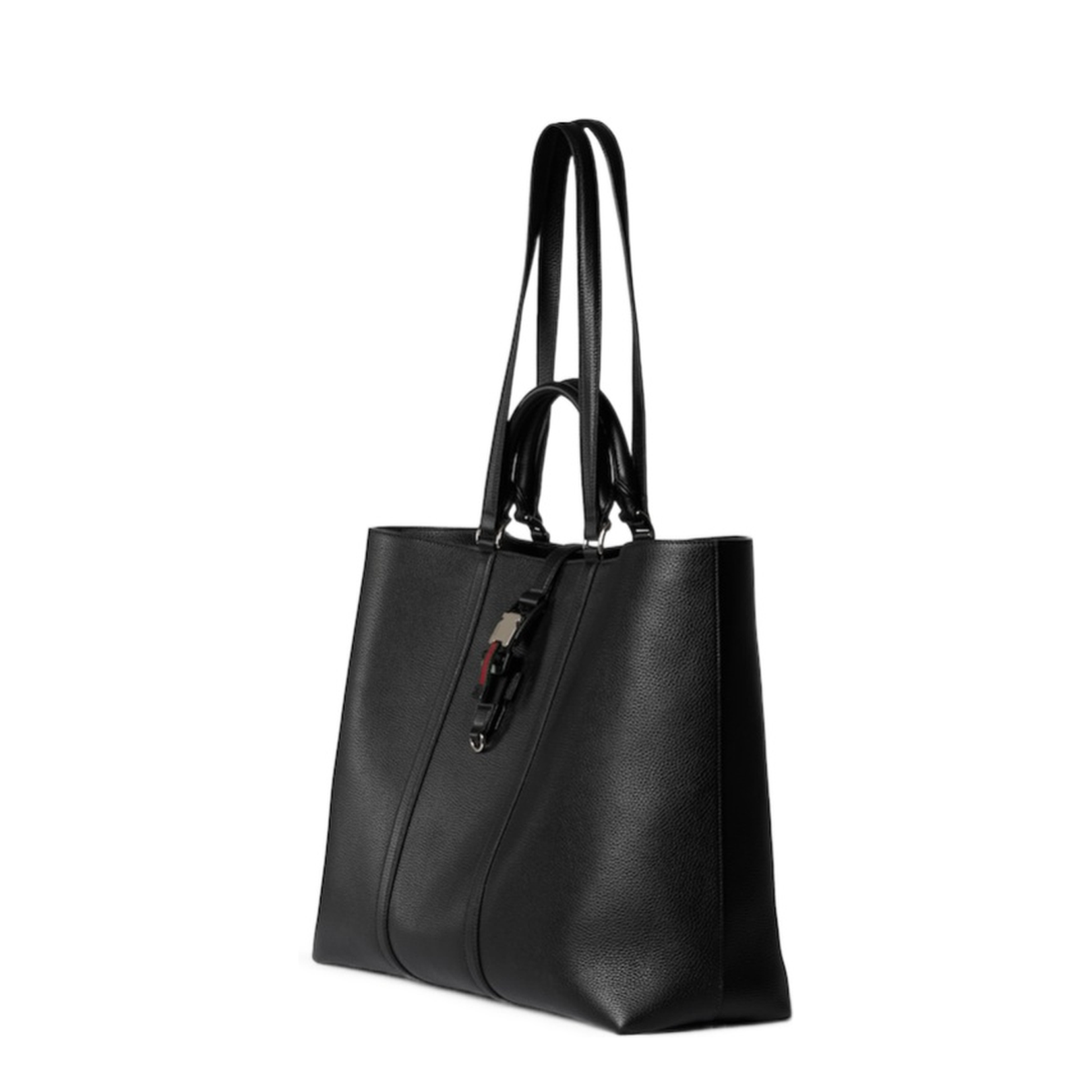 Large Tote Bag with Web in Black Leather