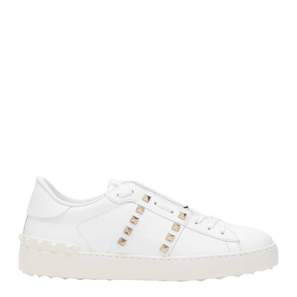White Leather Rockstud Zip Card Holder