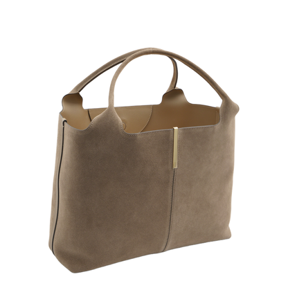 Medium Small Suede Shopping Bag - Beige