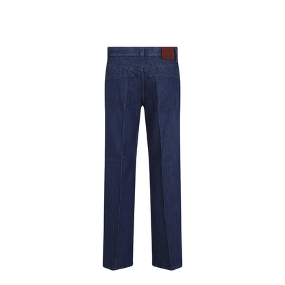 Straight Fit Denim Pants in Dark Blue