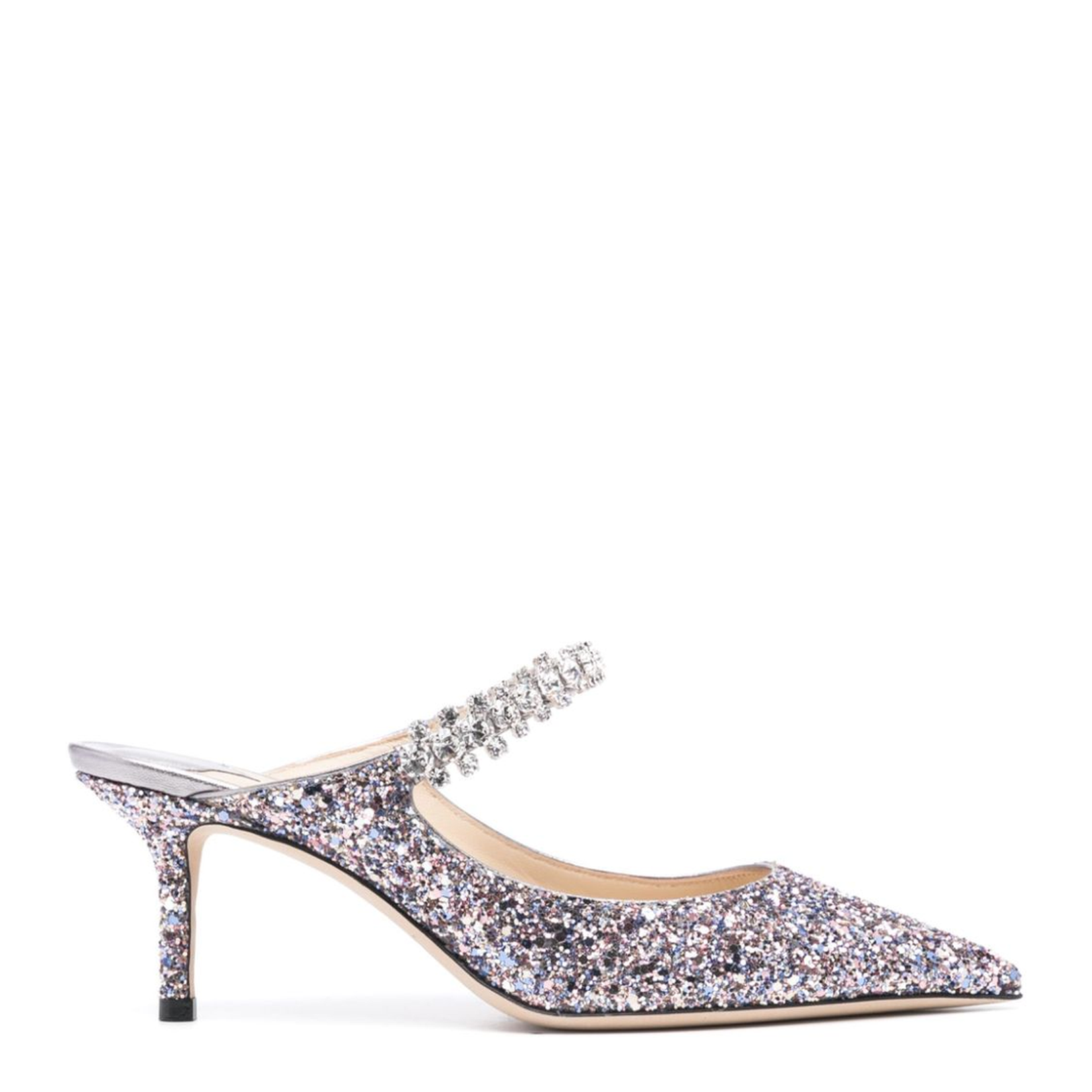 Glitter Strap Mid Heel Mules