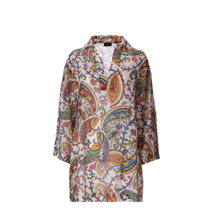 Paisley-Print V-Neck Beach Kimono Shirt