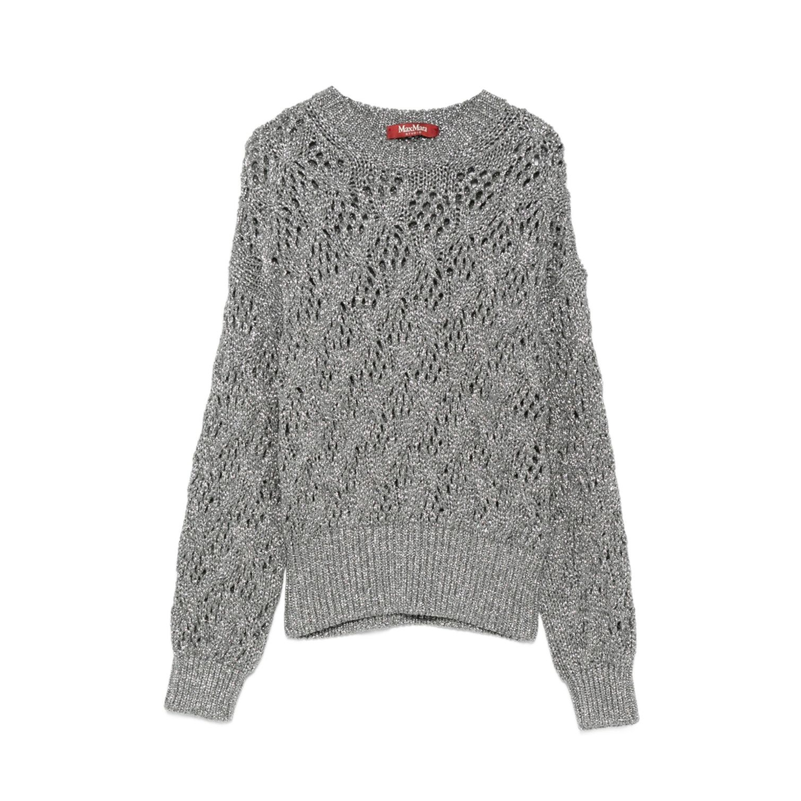 Open-Knit Crewneck Jumper in Grey