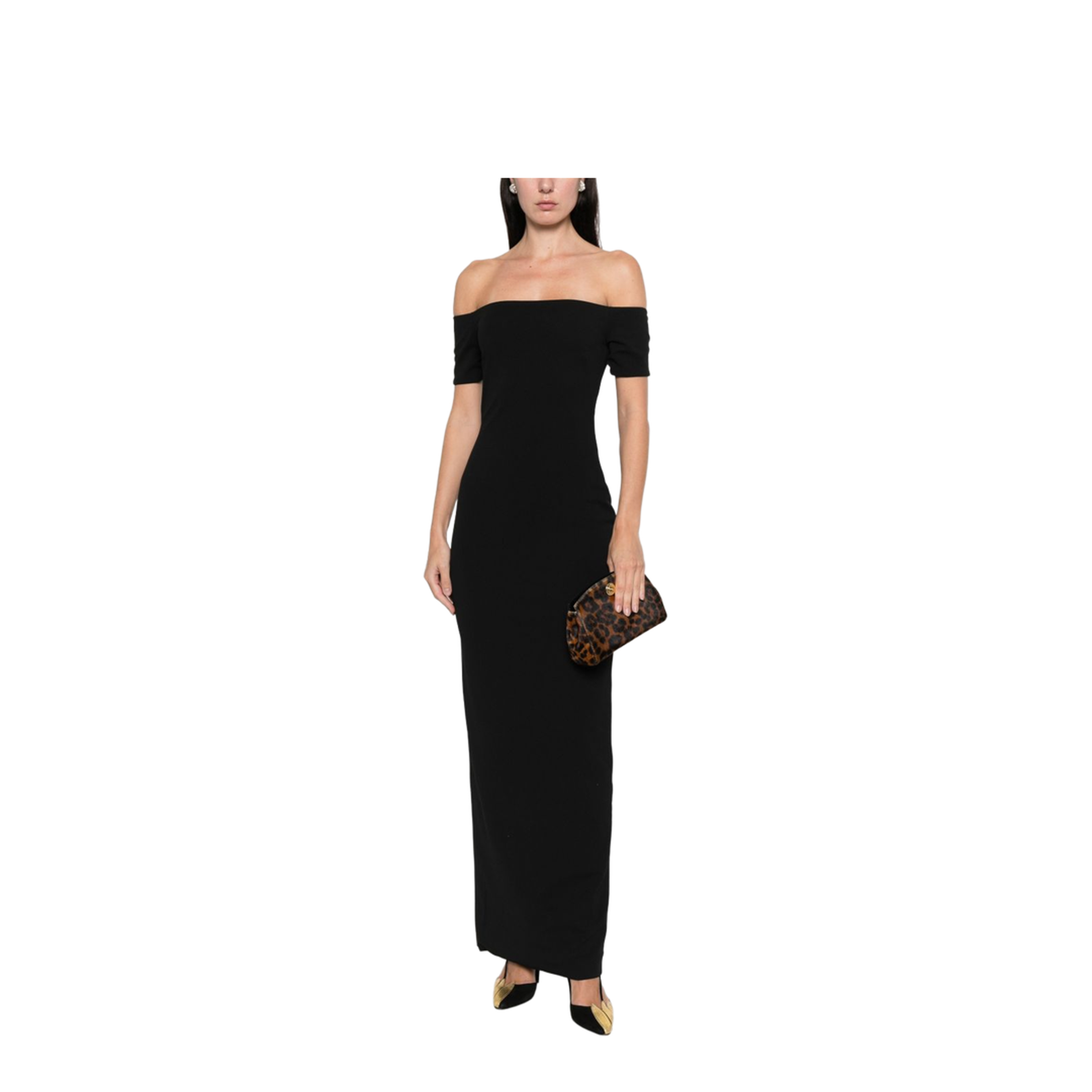 Black Long Dress With Off-The-Shoulder Design