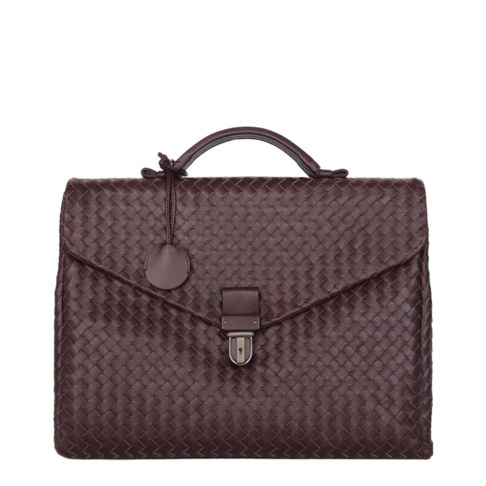 Intrecciato Large Leather Briefcase - Burgundy