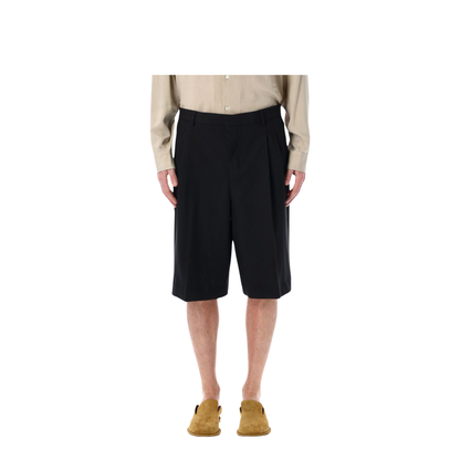 Black Pleated Bermuda Shorts in Cotton