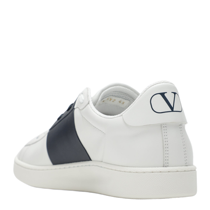 MAYFEYR - Valentino - Open Royco Nappa Leather Sneakers In White/Navy - 9Y2S0N84BYAM15