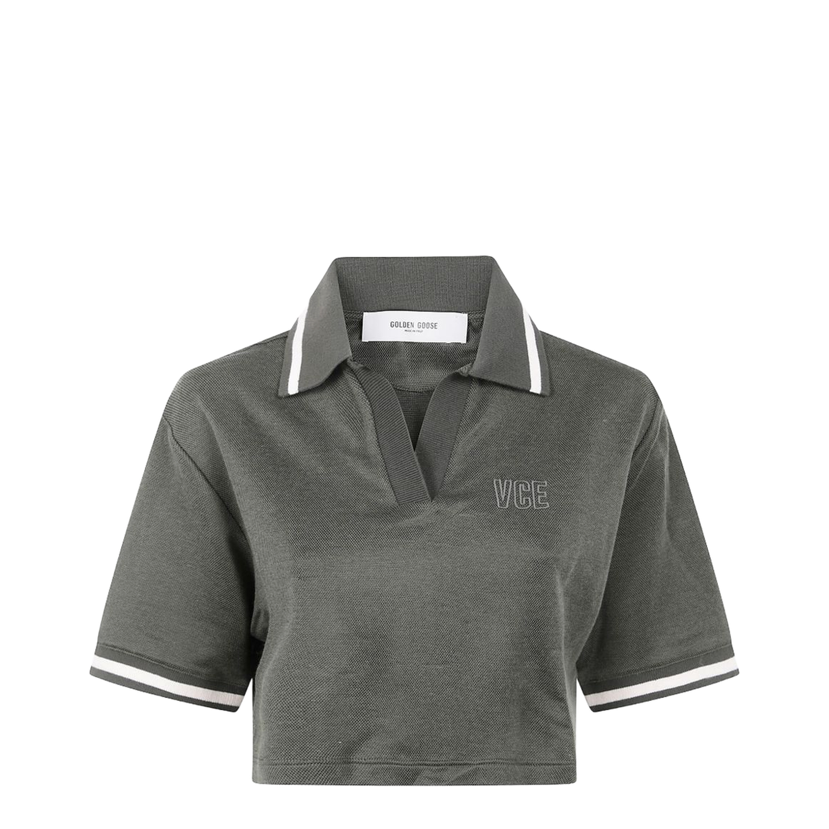 Green Short Sleeves Polo Collar Cropped Top