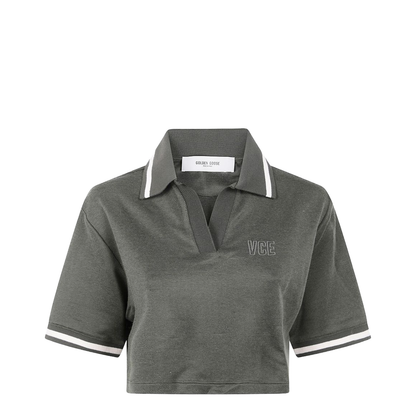 Green Short Sleeves Polo Collar Cropped Top