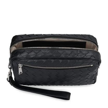 Intrecciato Leather Pouch - Black