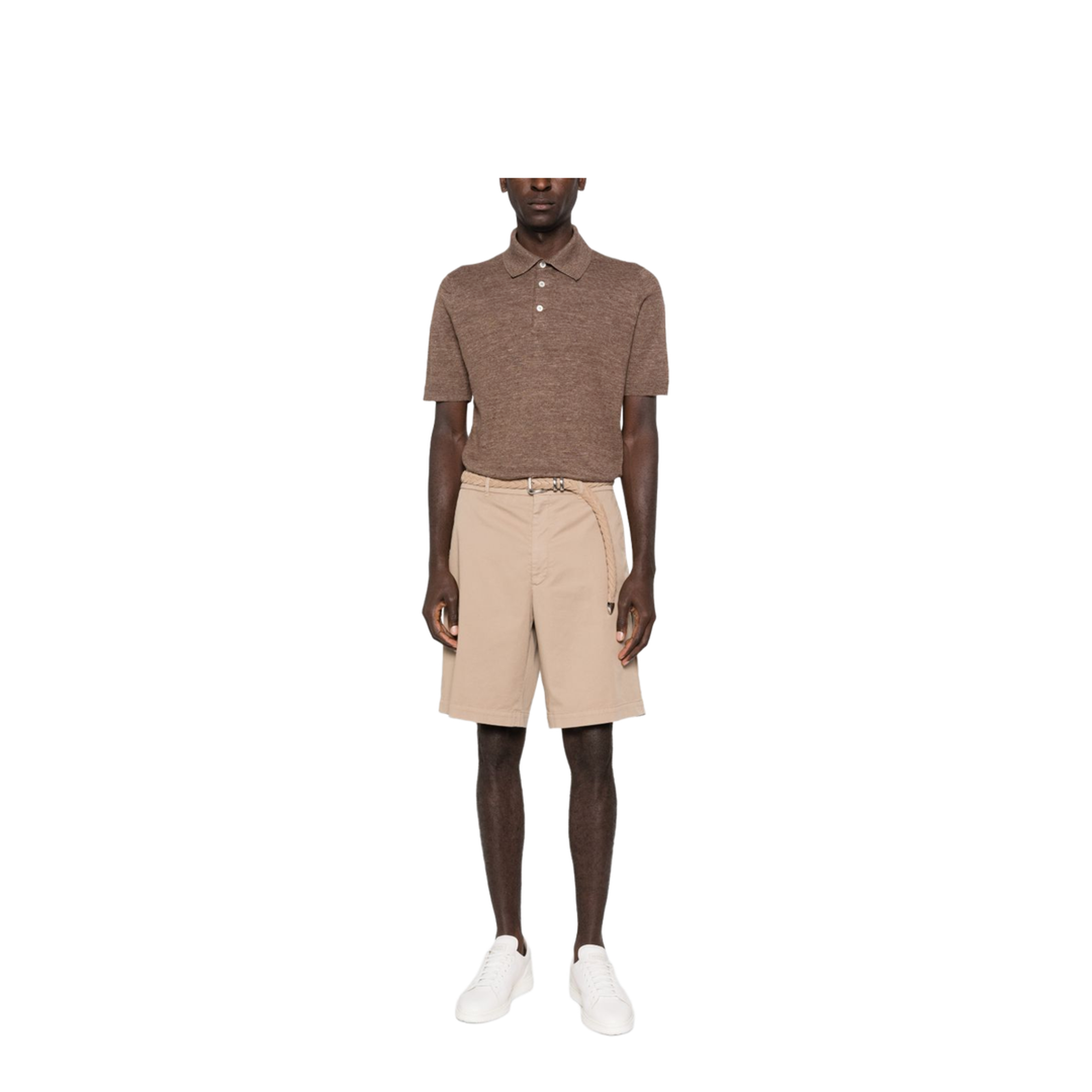 Polo Collar Chest Stripe Linen and Cotton Blend Shirt