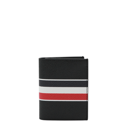 MAYFEYR - Thom Browne - Double Card Holder With Rwb Stripe In Pebble Grain Leather - UAW089A00198001