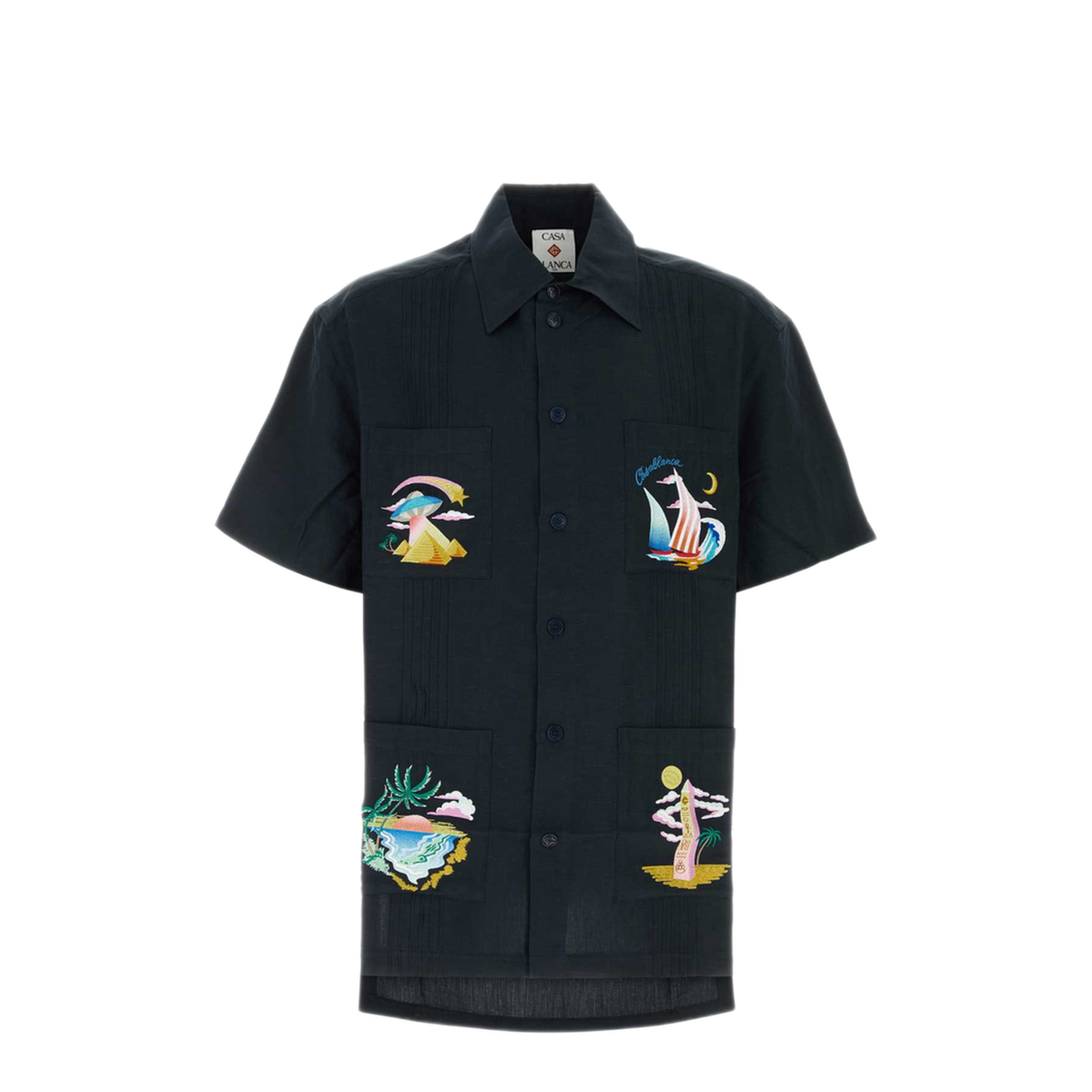 MAYFEYR - Casablanca - Midnight Blue Linen Blend Shirt - MPF26SH28402CARBON