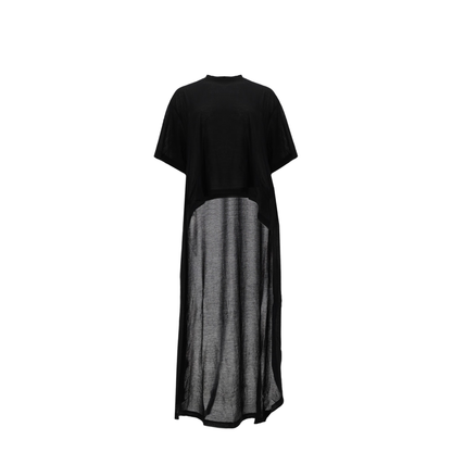 Black Maxi Train T-Shirt in Cotton Jersey
