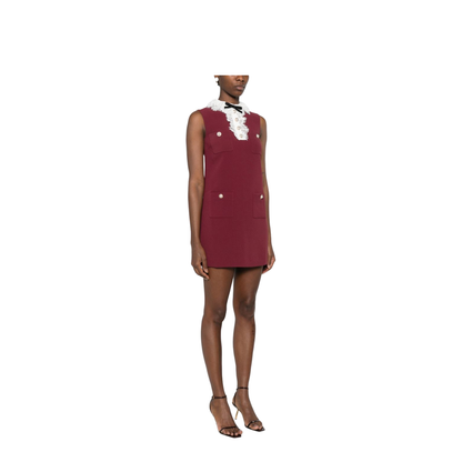 MAYFEYR - Self Portrait - Embroidered Midi Dress With Bow - PF26-001SB-BUBURGUNDY