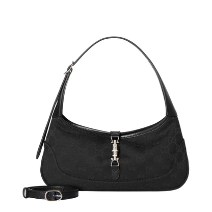 Jackie Slim Medium Canvas Shoulder Bag - Black