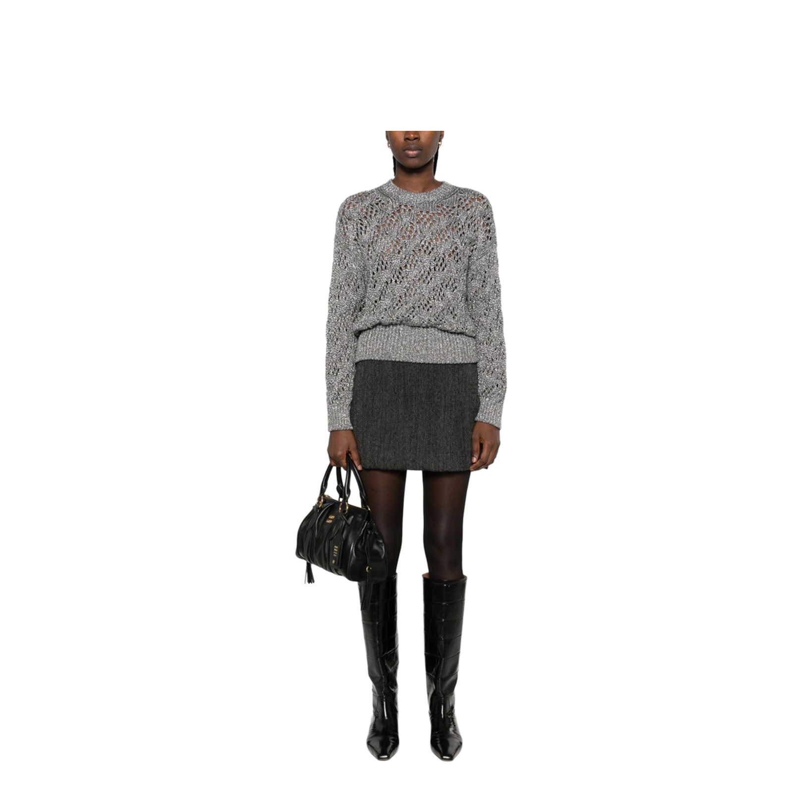 Open-Knit Crewneck Jumper in Grey