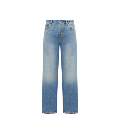 Straight Fit Denim Pants in Light Blue