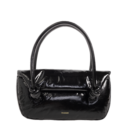 Knot Small Black Shoulder Bag With Laminated Logo In Patent Leather