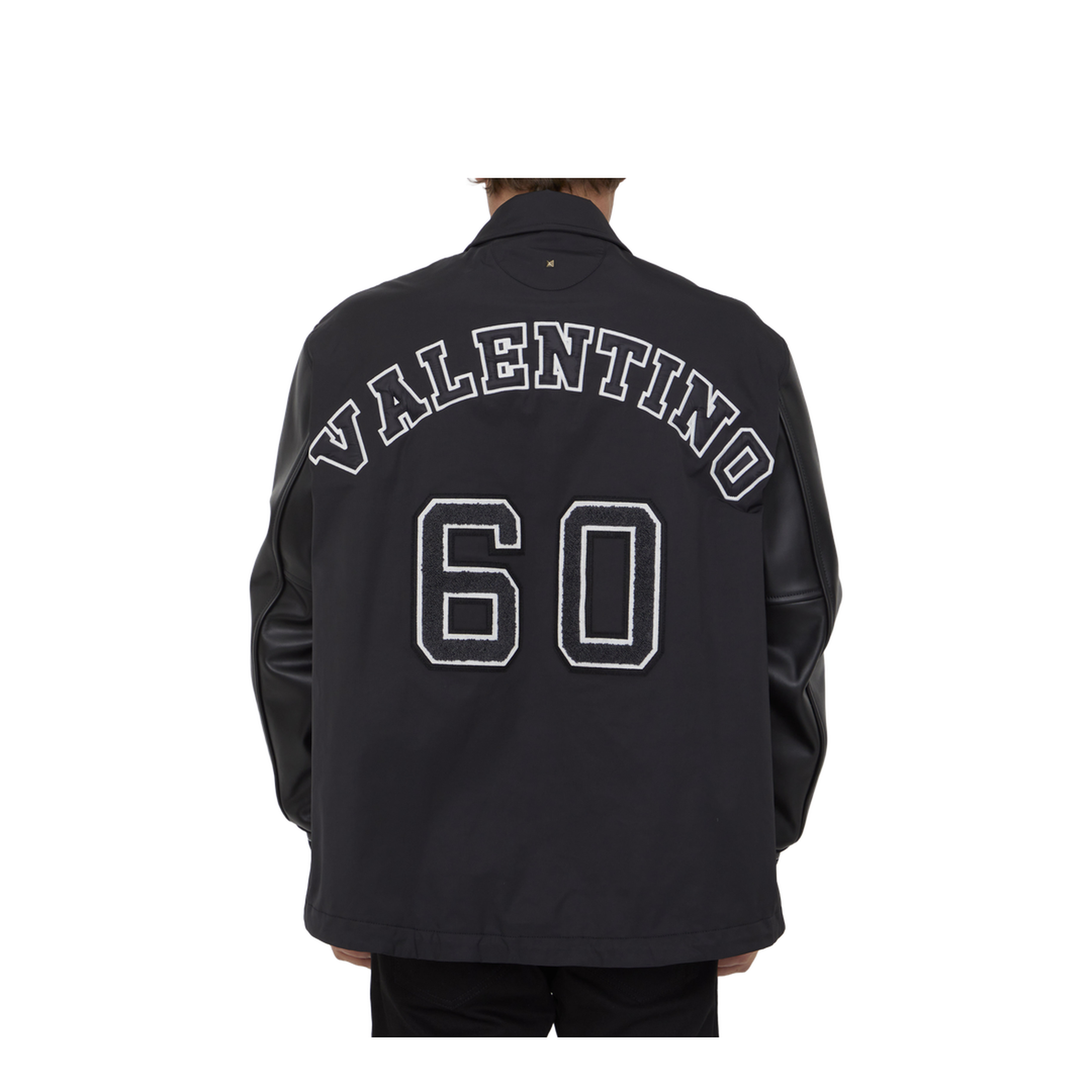 Black Leather Sleeves Nylon Bomber